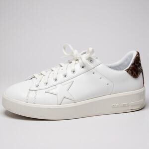 Golden Goose White Leather and Calf Hair PureStar Sneakers Size 37 White Leopard